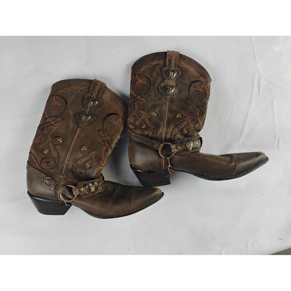 Durango Crush Brown Leather Cowboy Boots Western Concho Heart Detail Womens 6.5M - Picture 1 of 5